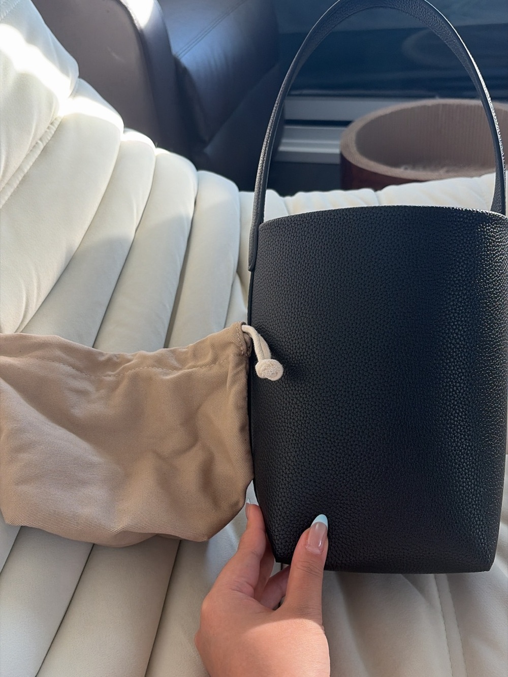 Black Pebbled Mini Bucket Bag with Top Handle